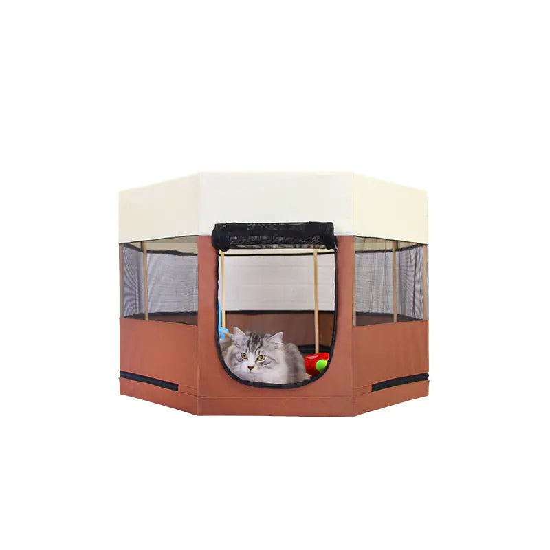 Octagonal Solid Wood Cat Kennel with Waterproof Cloth