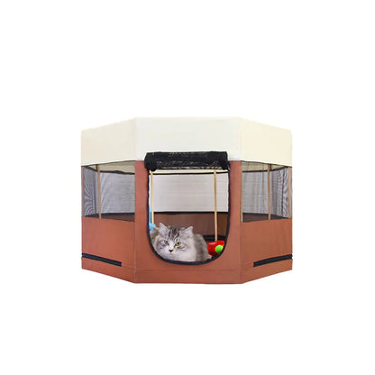 Octagonal Solid Wood Cat Kennel with Waterproof Cloth