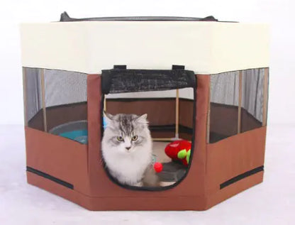 Octagonal Solid Wood Cat Kennel with Waterproof Cloth